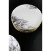 6 lı Seramik Pasta Tabak 19 cm Yaldızlı Çınar Ağacı