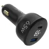 65W LED ekranlı Type-C + USB-A araç şarj aleti, iPhone, Android ve notebook uyumlu