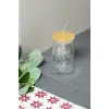 Bambu Kapaklı Cam Pipetli 330 ml Borosilikat Bardak