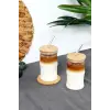 Bambu Kapaklı Cam Pipetli 330 ml Borosilikat Bardak