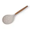 Bambu Saplı Silikon Kevgir, Bambu Uzun Silikon Geniş Kevgir 27cm 3 Renk Seçenekli (KREM)