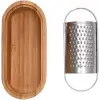 Bambu Sarımsak ve Peynir Rendesi, Saklama Kavanozu, Paslanmaz Çelik ve Bambu, 15 cm*4 cm*7 cm