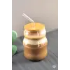 Bardak, Bambu Kapaklı Cam Pipetli 450 ml Borosilikat