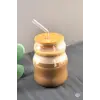 Bardak, Bambu Kapaklı Cam Pipetli 450 ml Borosilikat