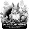 Boho Autumn Anımals Grayscale Coloring Book
