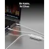 BoostCharge Pro 2’si 1 Arada 140 W USB-C - USB-C Şarj Kablosu, Örgülü Çift Şarj Kablosu, Akıllı Güç Paylaşımı ile Hızlı Şarj, MacBook, iPhone, iPad, Samsung, Pixel ve Daha Fazlası İçin, Beyaz