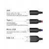 Hızlı Şarj ve Data Aktarım Kablosu, 60W - 3A USB A, Type C (Usb c), Micro USB, Lightning Uyumlu 3 ü 1 Arada Çoklu Kablo
