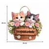 Hoş Geldin Kedi Çiçek Dekorlu Ahşap Kapı Süsü, 28-25 cm