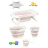 Katlanır Bebek Küvet Seti 7 Parça (PEMBE)