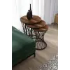 Koyu Ahşap Tablalı, Hasır Telli Model Statik Zigon Sehpa