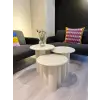 Krem renkli 3lü set mantar yan sehpa