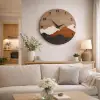 Modern Rustik Dağ Motifli Ahşap Duvar Saati 50 cm
