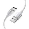 Örgülü USB Type-C Şarj ve Data Kablosu, Beyaz, 1 Metre