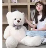 Peluş Ayı 120 cm Papyonlu Sevimli Ayı, Beyaz