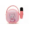 Pembe Bluetooth Karaoke Mikrofonu, Ahşap Tripodlu