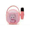 Pembe Bluetooth Karaoke Mikrofonu, Ahşap Tripodlu