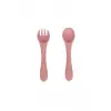 Pembe silikon çatal ve kaşık seti