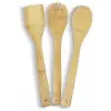 Pişirme kaşığı bambu 3 parça spatula ahşap çatal, mutfak yardımcısı 30 cm