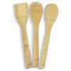Pişirme kaşığı bambu 3 parça spatula ahşap çatal, mutfak yardımcısı 30 cm