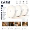 Sensörlü LED Lamba Seti – USB Şarjlı Hareket Sensörlü Gece Lambası, Manyetik Kablosuz Aydınlatma, Dolap, Merdiven, Yatak Odası ve Banyo İçin (3lü Paket)