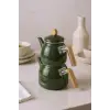 Sultan - Bambu Kulplu Emaye Çaydanlık Takımı Koyu Yeşil