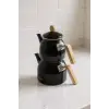 Sultan - Bambu Kulplu Emaye Çaydanlık Takımı Siyah