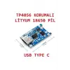 Tp4056 korumalı lityum pil şarj devresi, Type C USB batarya