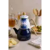 Unique - Bambu Kulplu Emaye Çaydanlık Takımı Lacivert