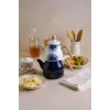Unique - Bambu Kulplu Emaye Çaydanlık Takımı Lacivert