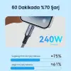USB 4.0 E-Mark 240W 40Gbps Thunderbolt 4 8K 60Hz Type-C Görüntü Hızlı Şarj ve Data Kablosu 50 CM