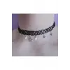 Yıldız Detaylı Elastik Choker Kadın Kolye, siyah