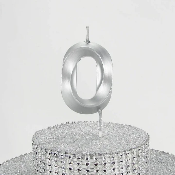 0 Sıfır Rakamlı Gümüş Gri Mum 6.5 Cm