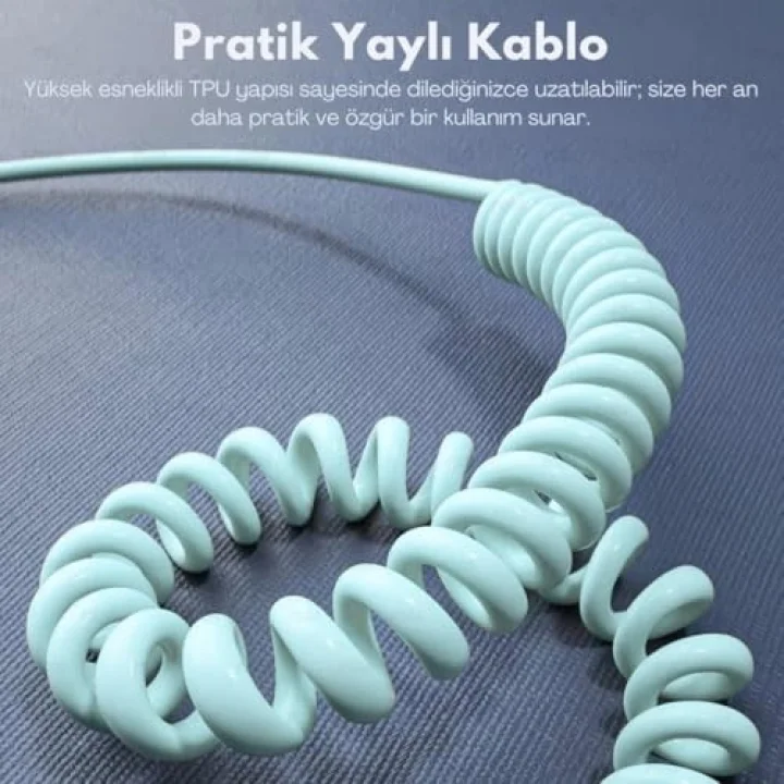 0860 USB Type-C Lightning 4ü 1 Arada 65W PD Hızlı Şarj Data Kablosu 1.5m Spiral Çevirici Akıllı Hibrit Bağlantı (4-in-1)
