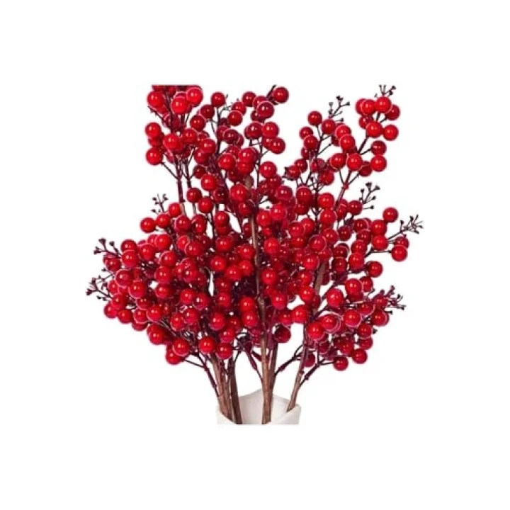 1 Adet 50 Cm Yılbaşı Kokina Kırmızı Berry Sapları Noel Berry Dalları, Kırmızı