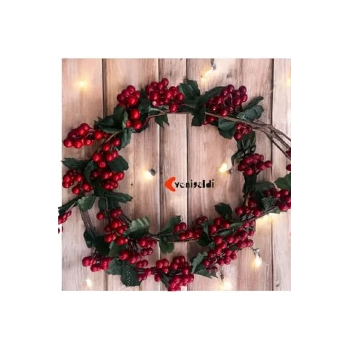 1 Adet Kokina Red Berry Yılbaşı Çelenk, Ev Şömine Parti Kış Noel Yılbaşı Süsü, Yeşil