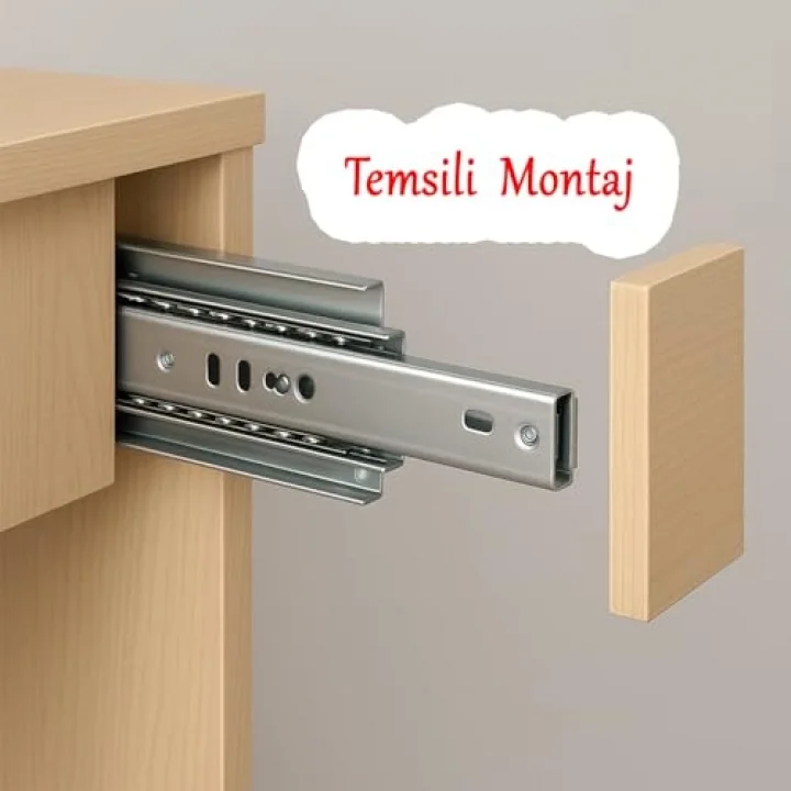 (1 Çift) Frenli Teleskopik Çekmece Rayı Bilyalı Dolap Çekmecesi Ray Metal En 4.3 cm Uzunluk 35 cm