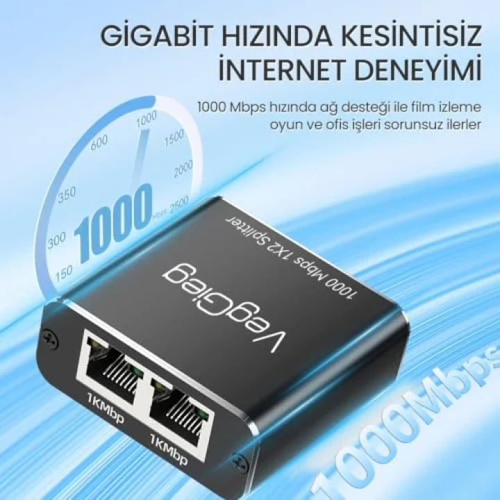 1 Giriş 2 Çıkış RJ45 Gigabit Ethernet Çoklayıcı Splitter Adaptör