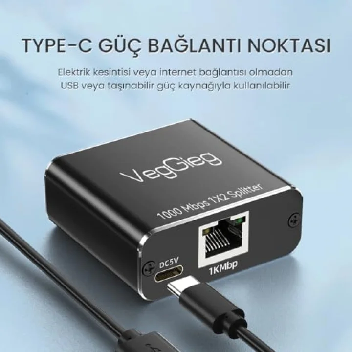 1 Giriş 2 Çıkış RJ45 Gigabit Ethernet Çoklayıcı Splitter Adaptör
