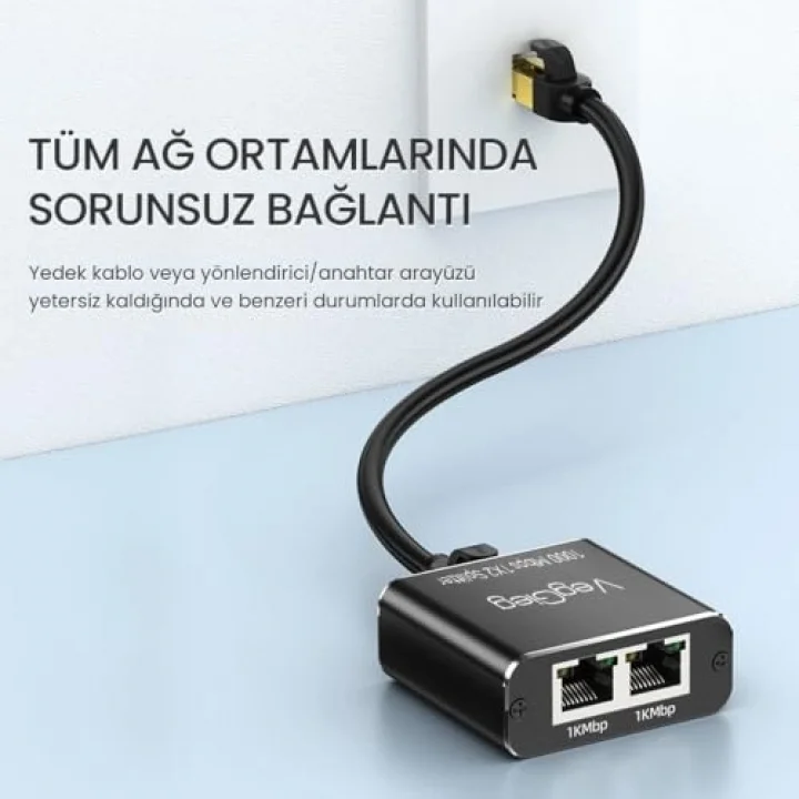 1 Giriş 2 Çıkış RJ45 Gigabit Ethernet Çoklayıcı Splitter Adaptör