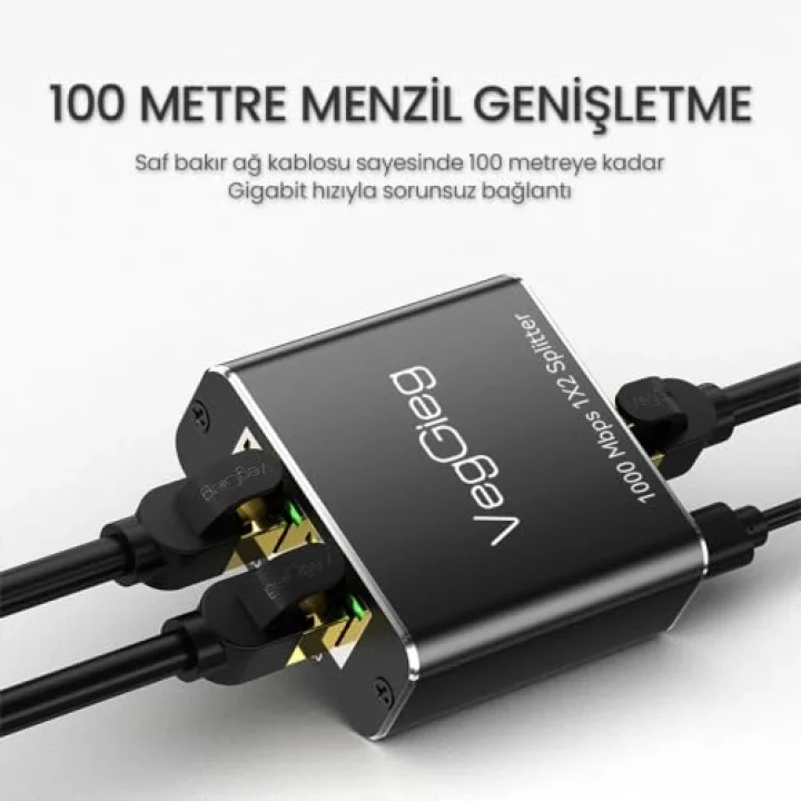 1 Giriş 2 Çıkış RJ45 Gigabit Ethernet Çoklayıcı Splitter Adaptör