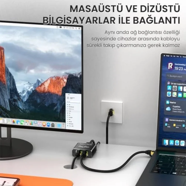 1 Giriş 2 Çıkış RJ45 Gigabit Ethernet Çoklayıcı Splitter Adaptör