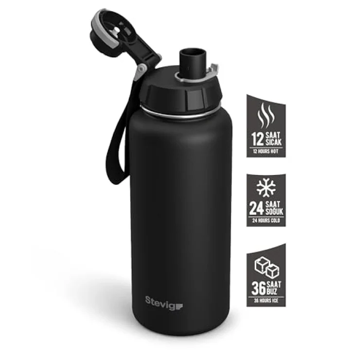 1 Hand Leak-Proof Sızdırmaz Çelik Termos 1000 Ml Black ST-210