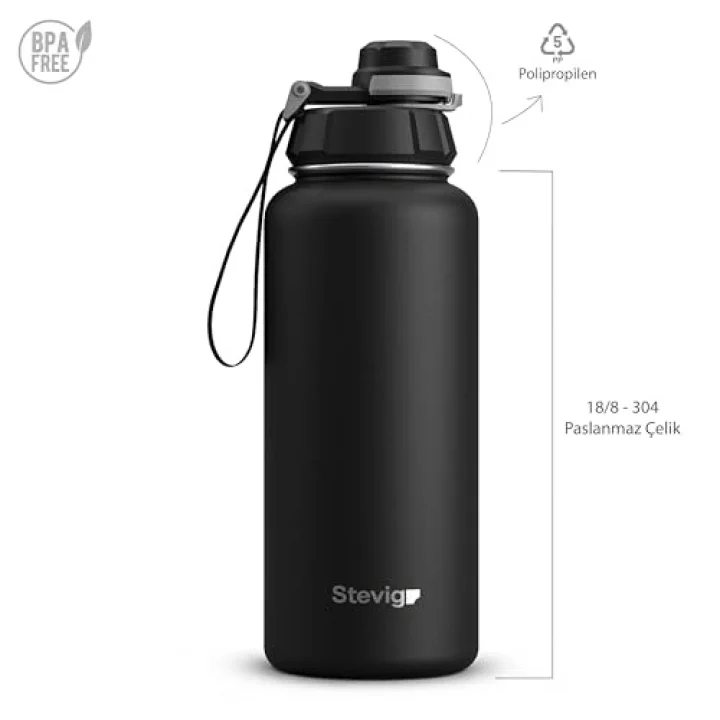 1 Hand Leak-Proof Sızdırmaz Çelik Termos 1000 Ml Black ST-210