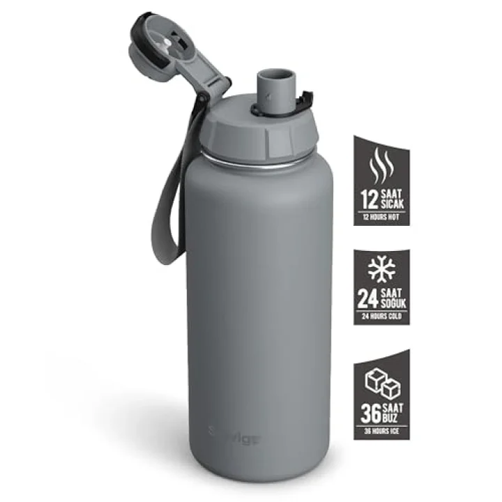 1 Hand Leak-Proof Sızdırmaz Çelik Termos 1000 Ml Grey ST-214