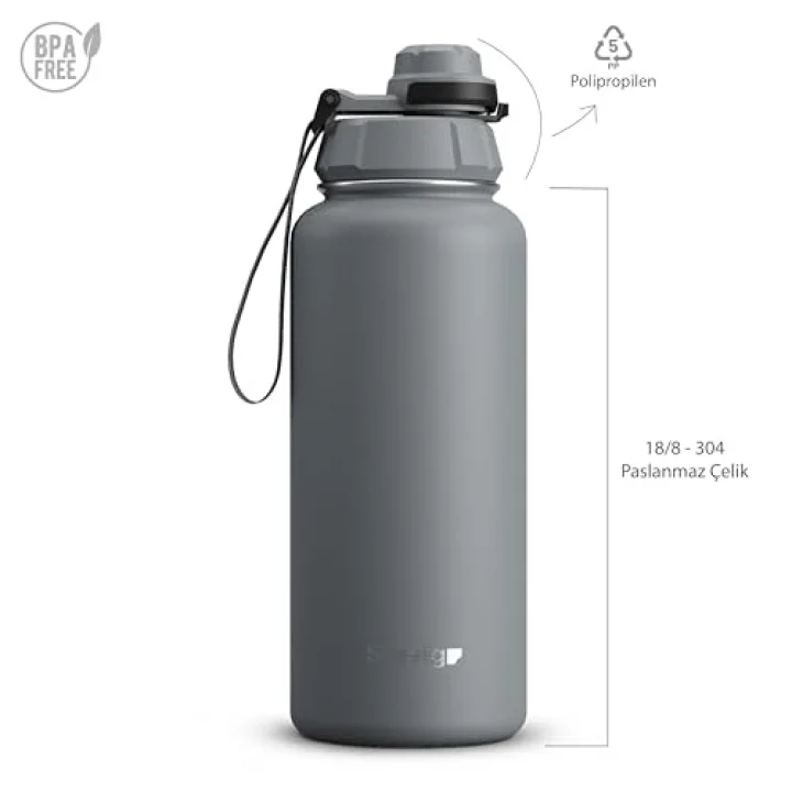 1 Hand Leak-Proof Sızdırmaz Çelik Termos 1000 Ml Grey ST-214