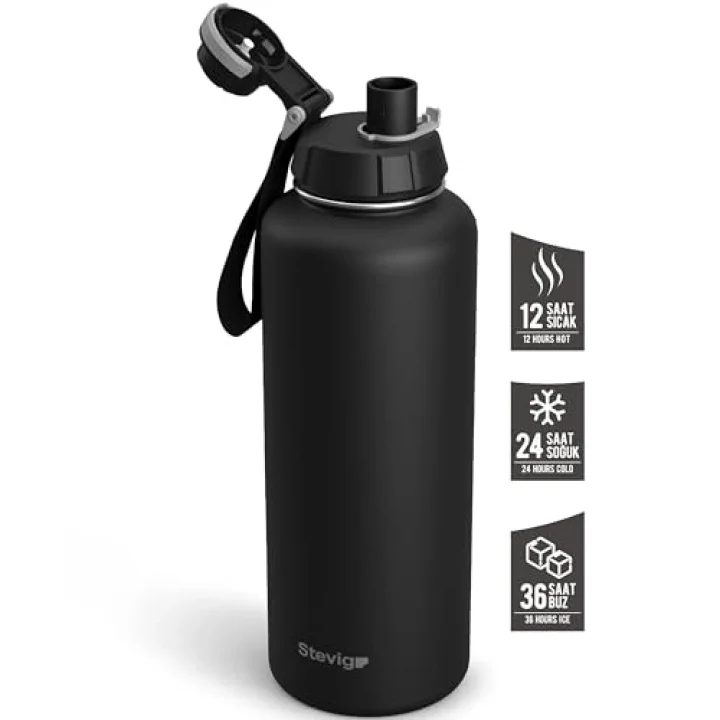 1 Hand Leak-Proof Sızdırmaz Çelik Termos 1500 Mililitre Black ST-235