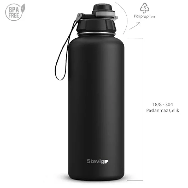 1 Hand Leak-Proof Sızdırmaz Çelik Termos 1500 Mililitre Black ST-235