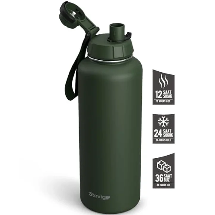 1 Hand Leak-Proof Sızdırmaz Çelik Termos 1500 Mililitre Green ST-252