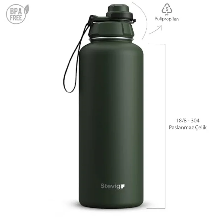 1 Hand Leak-Proof Sızdırmaz Çelik Termos 1500 Mililitre Green ST-252