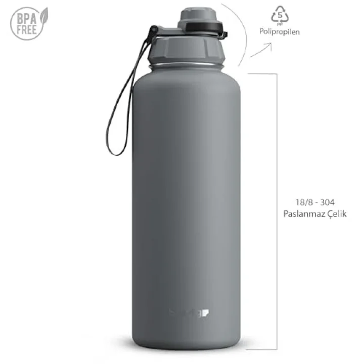 1 Hand Leak-Proof Sızdırmaz Çelik Termos 1500 Mililitre Grey ST-253